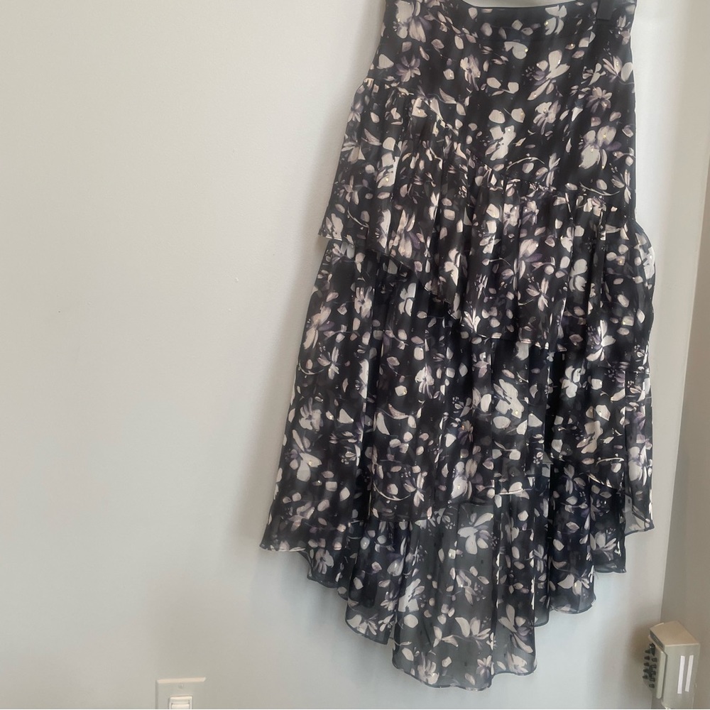 Metallic floral high, low skirt, multicolor